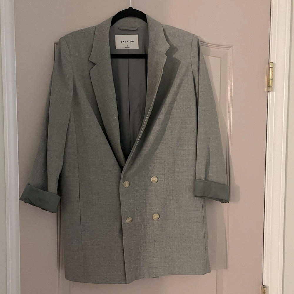 Aritzia Gray Double-Breasted Blazer